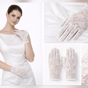 New Sheer Floral Bridal Gloves White Tulle Mesh Ruffle Cosplay Dress Up Stretch